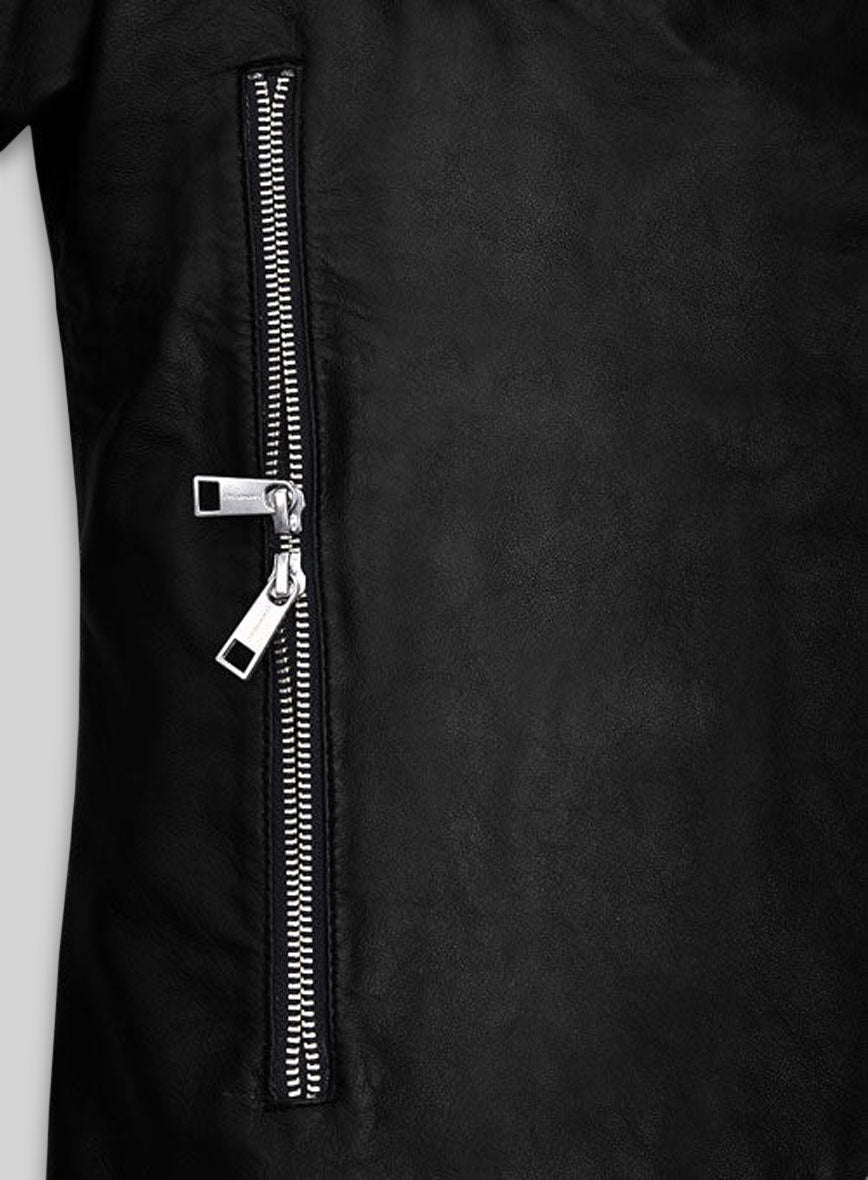 Amanda Seyfried Black Biker Leather Jacket – close-up and worn views