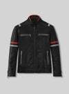 Anders Baasmo Christiansen Asphalt Burning Black Striped Leather Jacket – front view