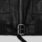 Andrew Garfield The Tonight Show Black Leather Jacket – close-up detail of hardware and pockets