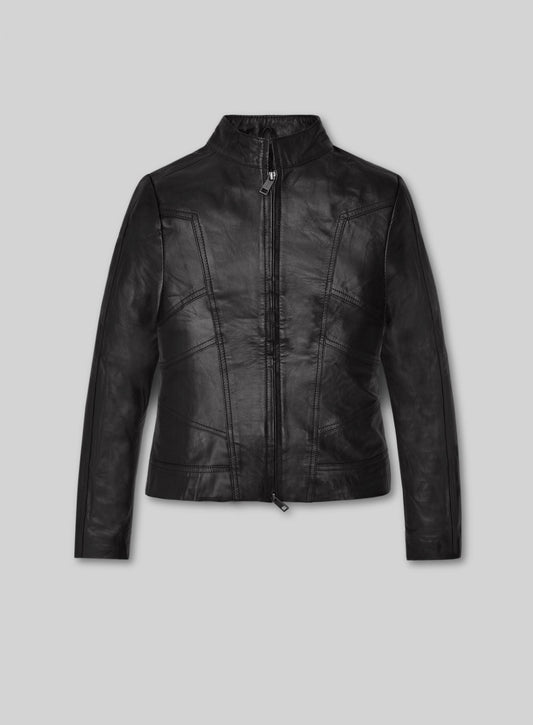 Angelina Jolie Black Leather Jacket – front view