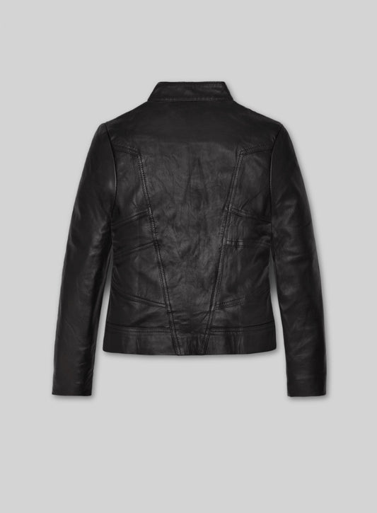 Angelina Jolie Black Leather Jacket – back view