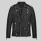 Ansel Elgort Black Biker Leather Jacket – front view