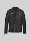 Ansel Elgort Black Biker Leather Jacket – front view