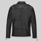Ansel Elgort Black Biker Leather Jacket – back view