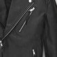 Ansel Elgort Black Biker Leather Jacket – close-up detail of front closure, pocket and leather stitching