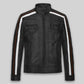 Ansel Elgort November Criminals Black Striped Leather Jacket – front view