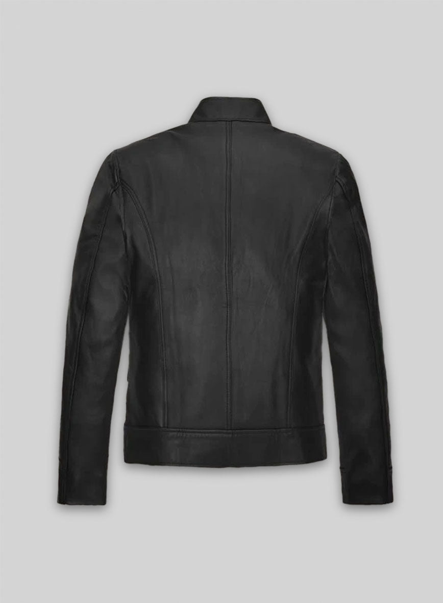 Ansel Elgort November Criminals Black Striped Leather Jacket – back view