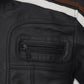 Ansel Elgort November Criminals Black Striped Leather Jacket – close-up detail of hardware and pockets
