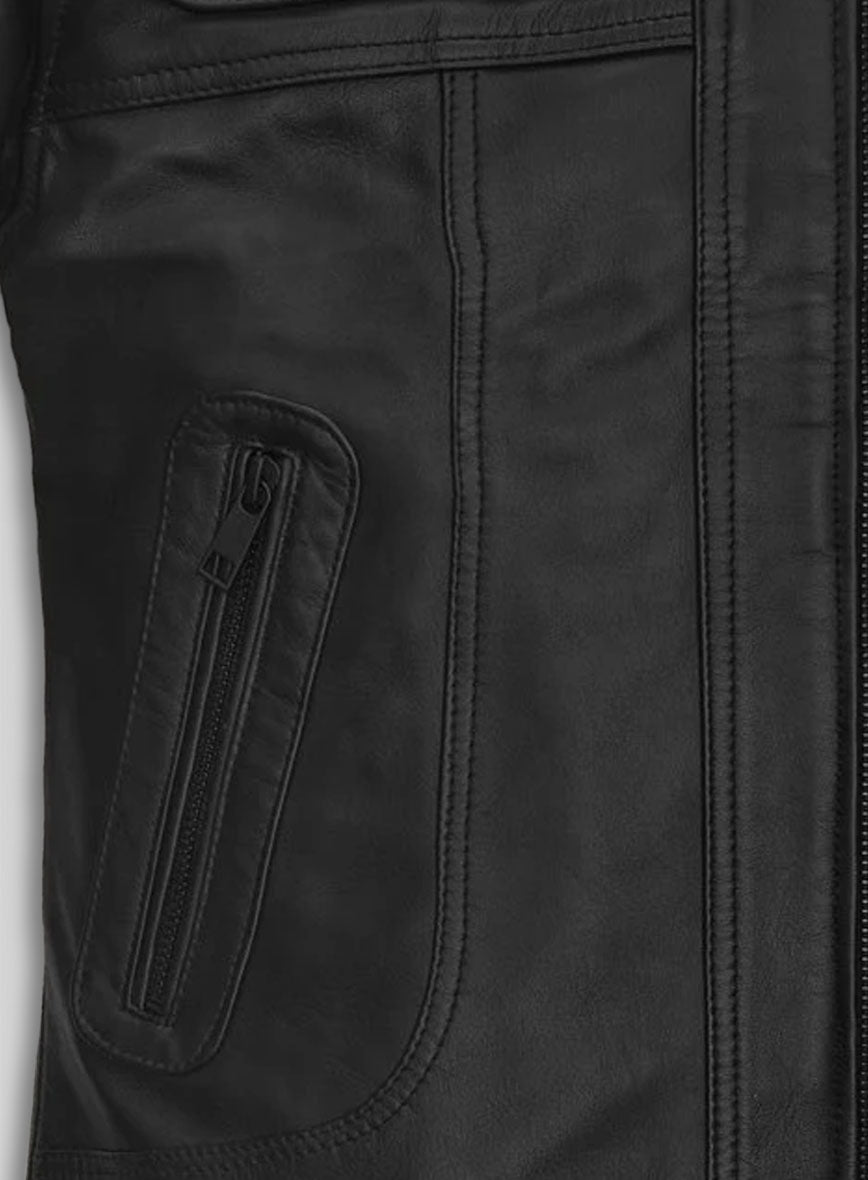 Ansel Elgort November Criminals Black Striped Leather Jacket – full product view