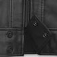 Ansel Elgort November Criminals Black Striped Leather Jacket – close-up detail of hardware and pockets