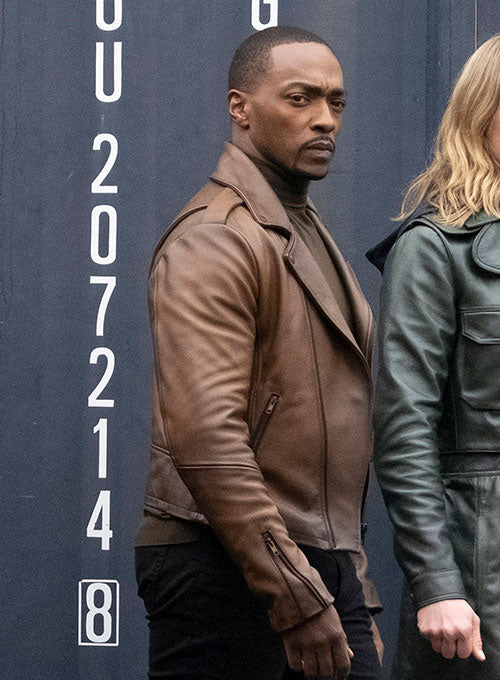 Anthony Mackie Falcon and The Winter Solider Black Leather Jacket – Anthony Mackie wearing the look, photo 4