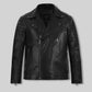 Antonio Banderas Madrid Black Biker Leather Jacket – front view