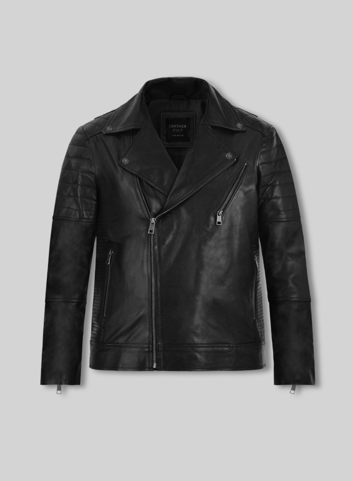 Antonio Banderas Madrid Black Biker Leather Jacket – front view