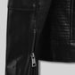 Antonio Banderas Madrid Black Biker Leather Jacket – close-up detail of leather and stitching