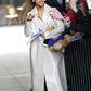 Ariana Grande Black Leather Long Coat – front view