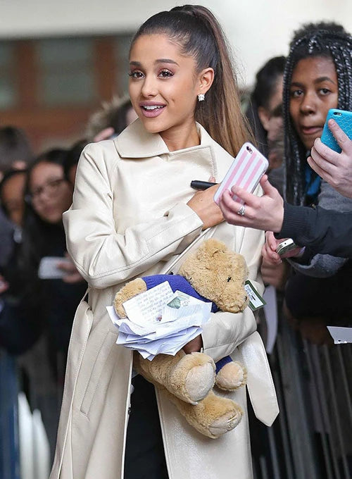 Ariana Grande Black Leather Long Coat – alternate view