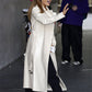Ariana Grande Black Leather Long Coat – close-up and worn views