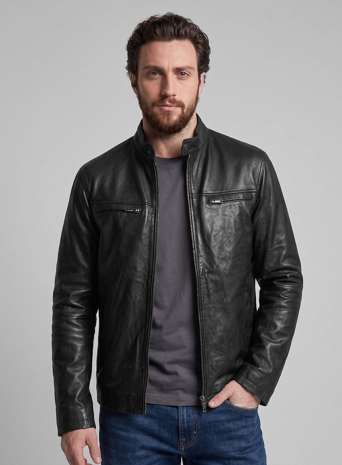 Aaron Taylor Johnson Godzilla 2014 Black Leather Jacket – back view