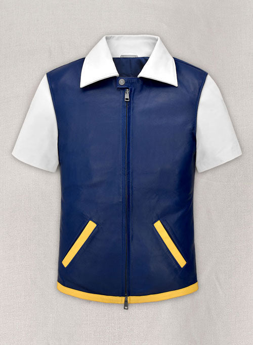 Ash Ketchum Pokémon Kids Blue Faux Leather Jacket front view