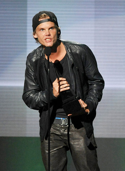 Avicii The American Music Awards Black Leather Jacket – close-up and worn views