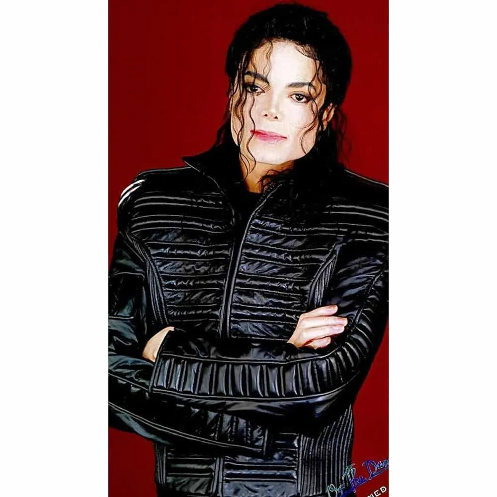 backgroundPerson a black leather jacket with a red 
