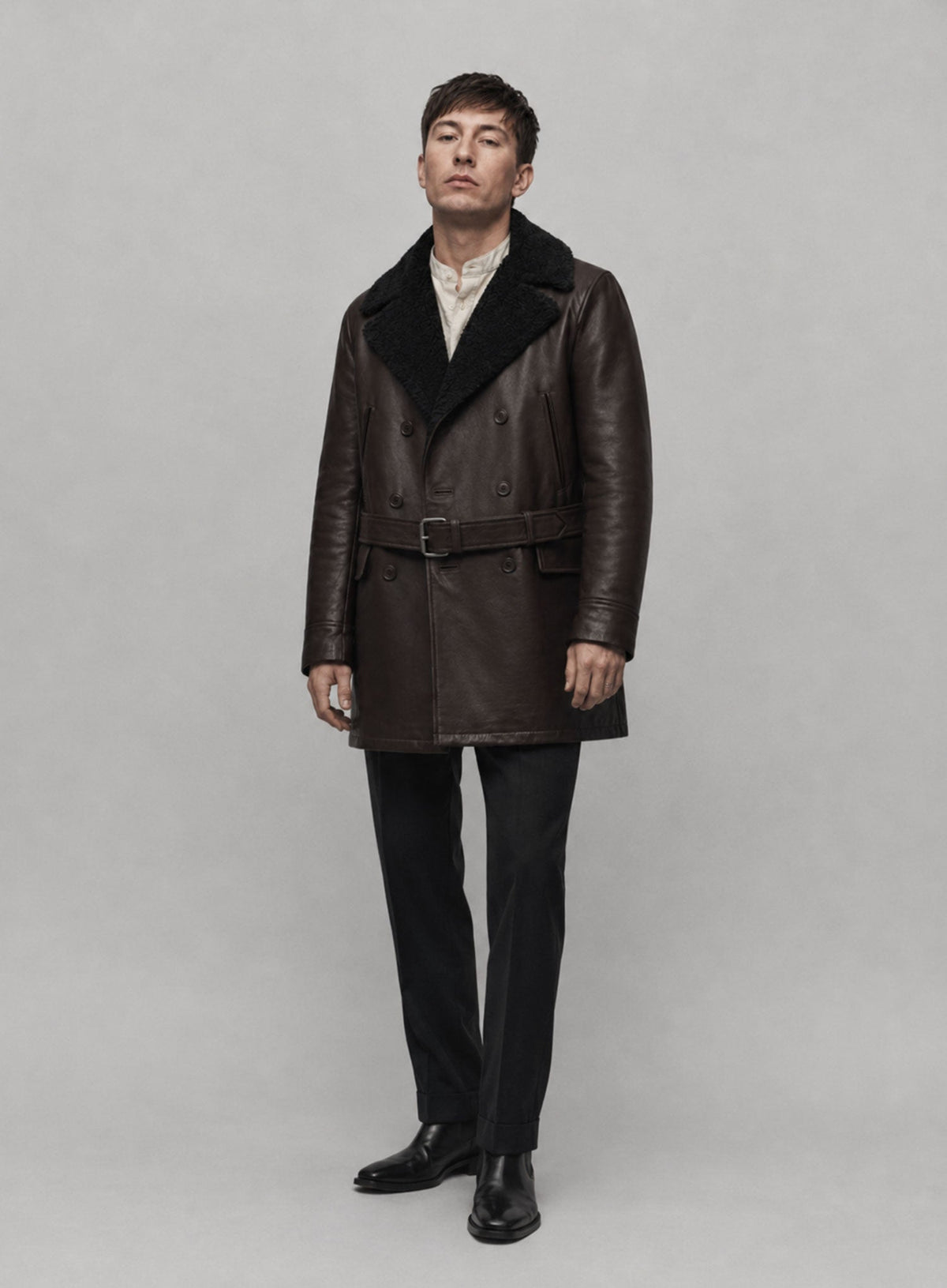 Barry Keoghan Peaky Blinders Dark Brown Trench Coat – full product view