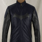 Batman Begins Christian Bale Navy Leather Jacket in dark navy – front view