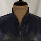 Batman Begins Christian Bale Navy Leather Jacket in dark navy – close-up detail of leather and stitching