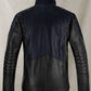 Batman Begins Christian Bale Navy Leather Jacket in dark navy – close-up detail of leather and stitching
