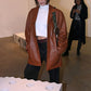 Bella Hadid Black Leather Trench Coat – front view