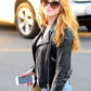 Bella Thorne Black Leather Jacket – close-up and worn views