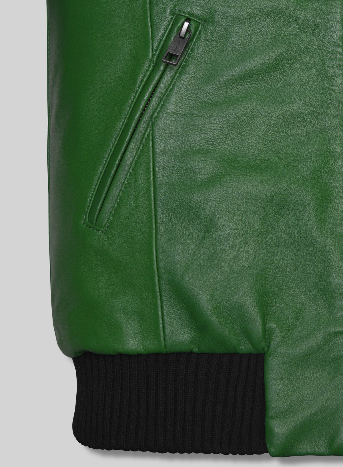 Ben Affleck Green Leather Jacket – close-up detail of leather and stitching