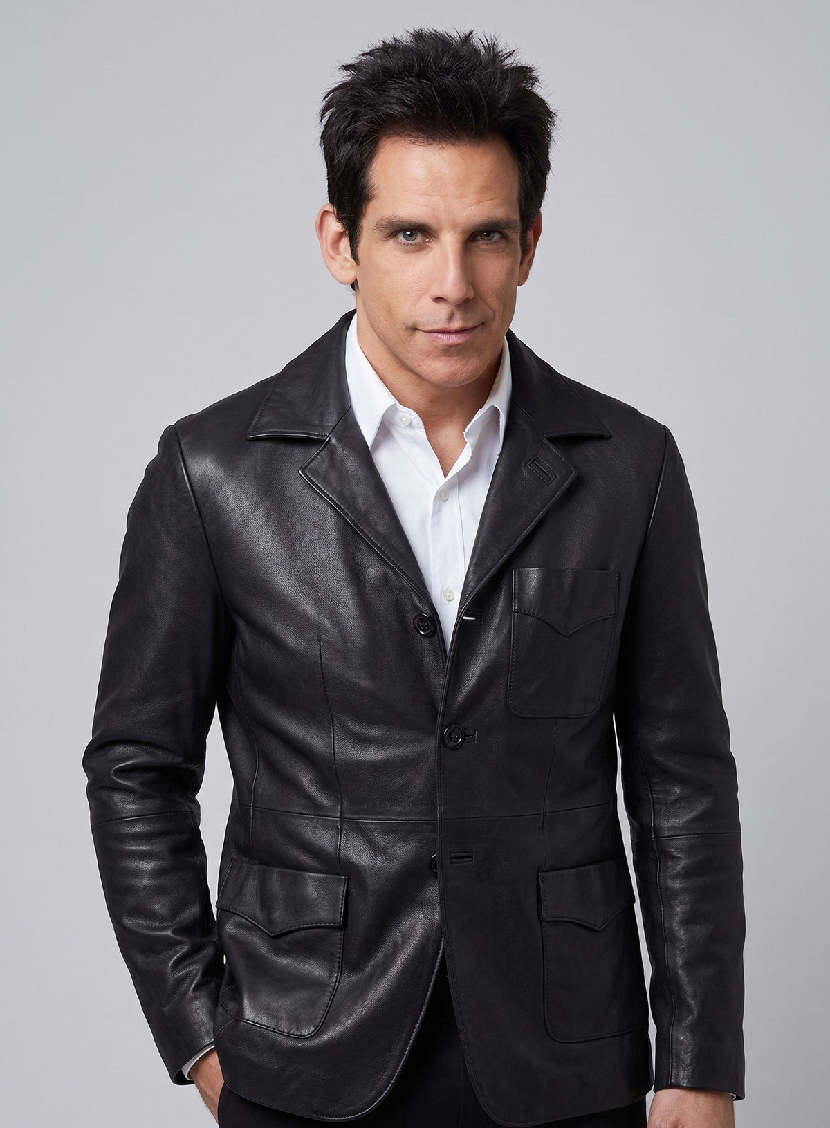 Ben Stiller Along Came Polly Black Leather Blazer – worn look