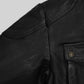 Benjamin Button Black Leather Jacket – close-up and worn views