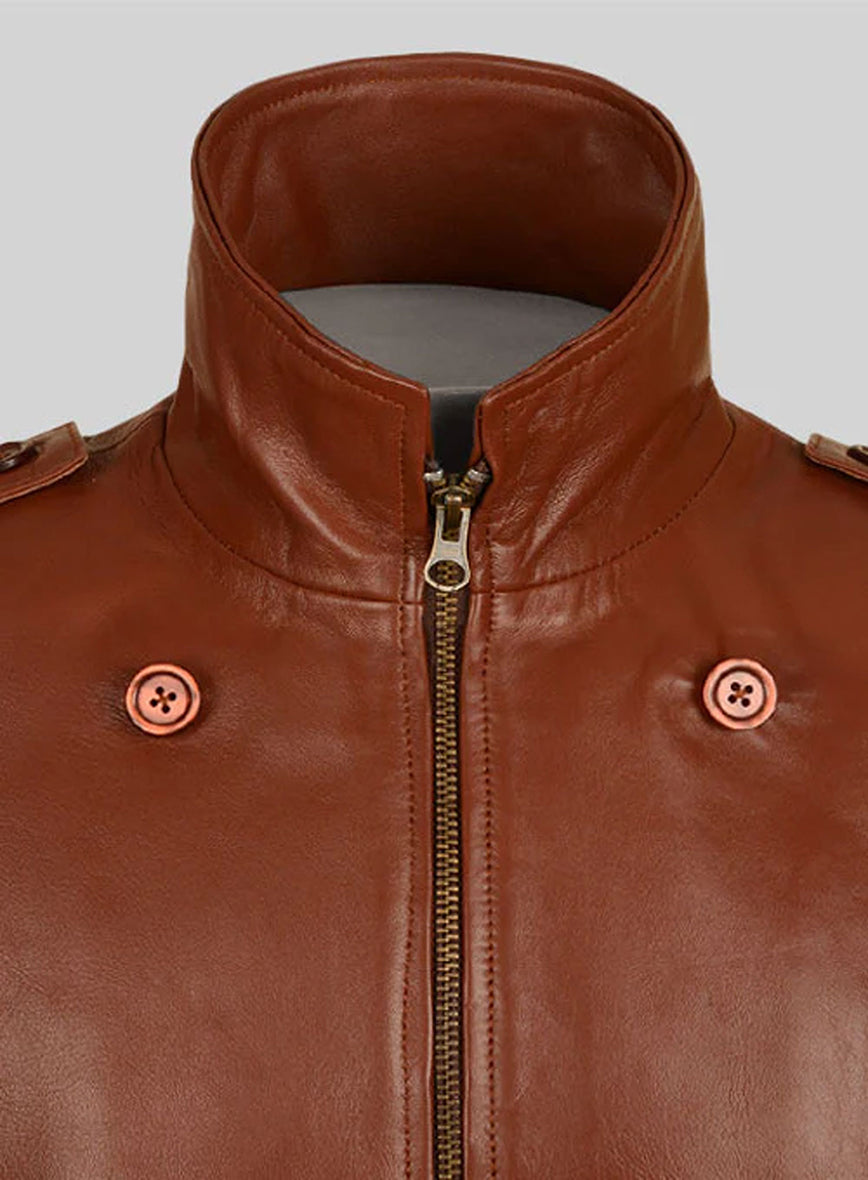 Bill Clifford The Rocketeer Tan Leather Jacket – close-up and worn views