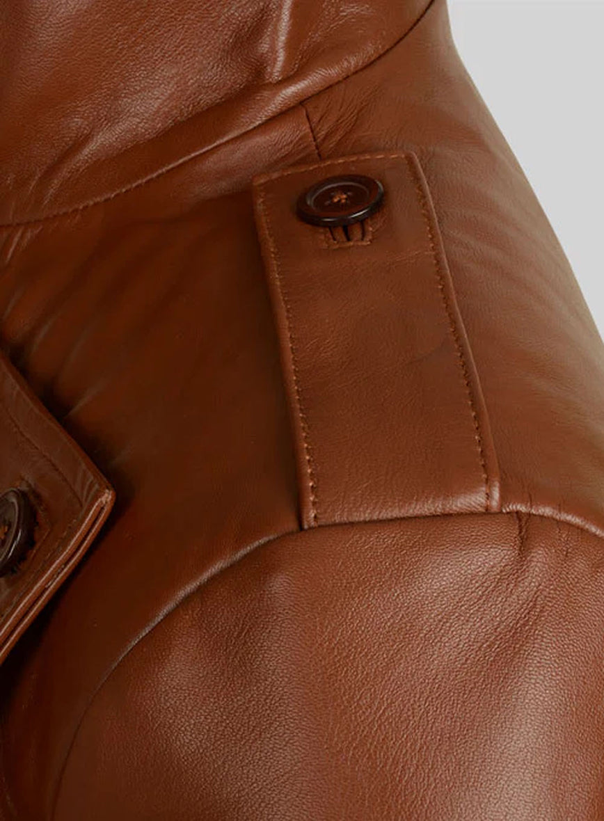 Bill Clifford The Rocketeer Tan Leather Jacket – close-up and worn views