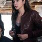 Bingbing Li The Meg Black Leather Jacket – close-up and worn views