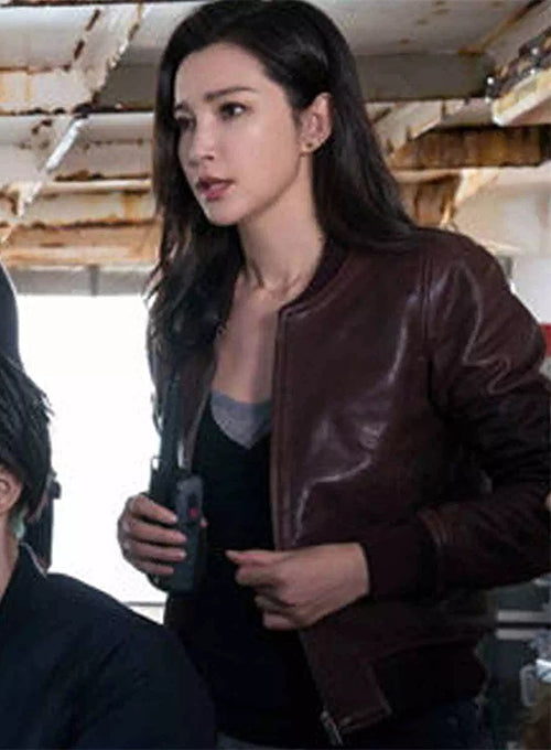 Bingbing Li The Meg Black Leather Jacket – close-up and worn views