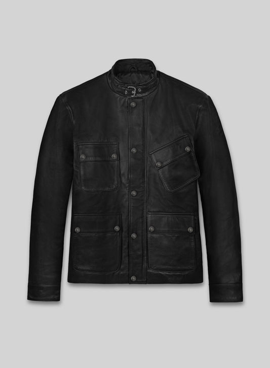 Blitz Jason Statham Black Leather Jacket – front view