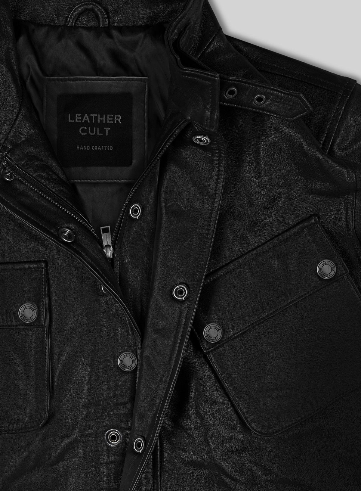 Blitz Jason Statham Black Leather Jacket – close-up and worn views