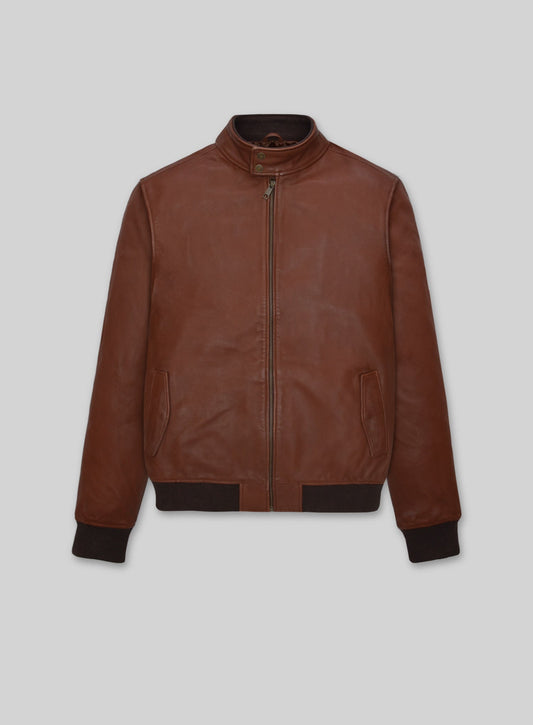 Boyd Holbrook Narcos Brown Bomber Leather Jacket – front view
