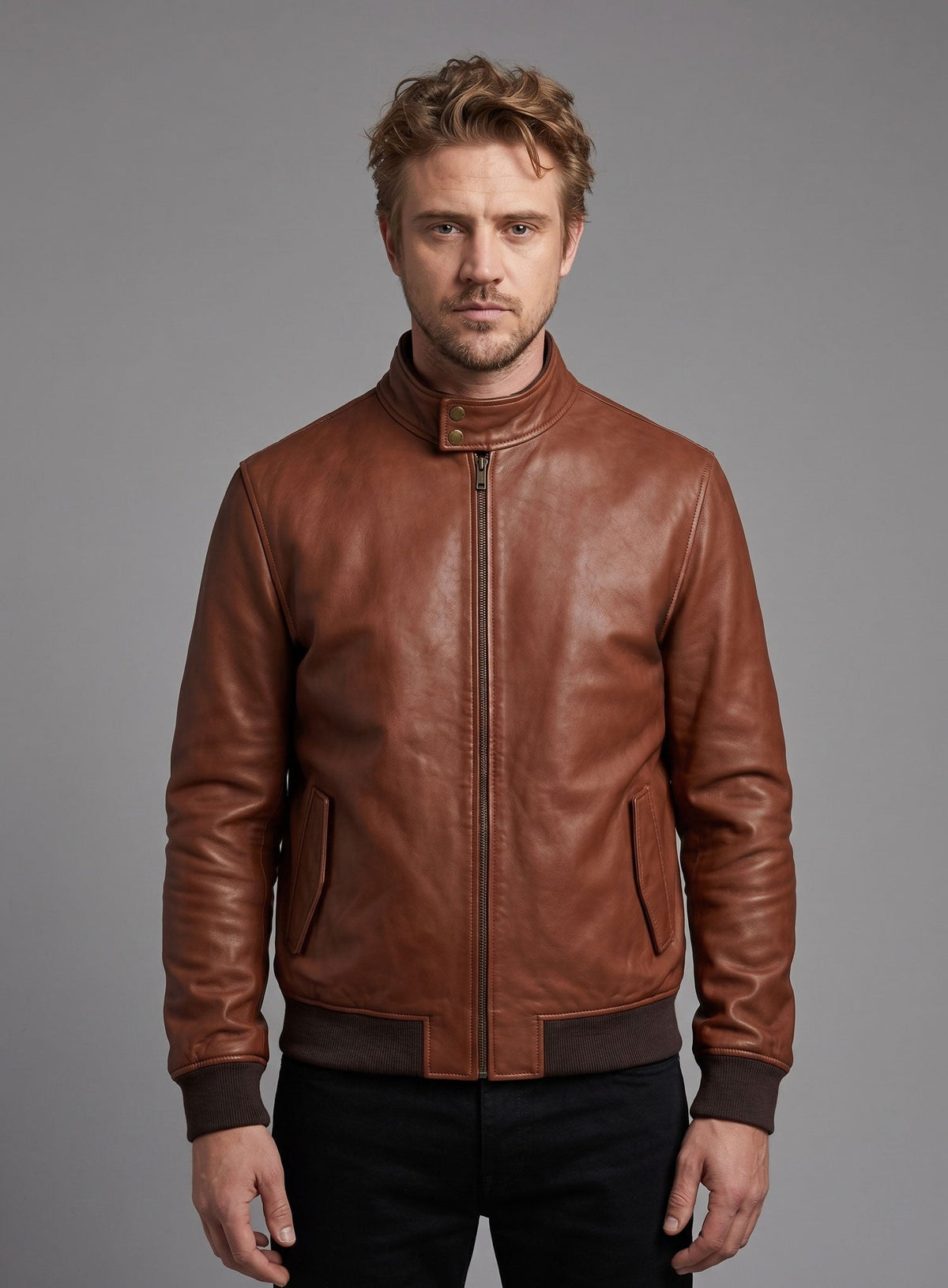 Boyd Holbrook Narcos Brown Bomber Leather Jacket – worn look