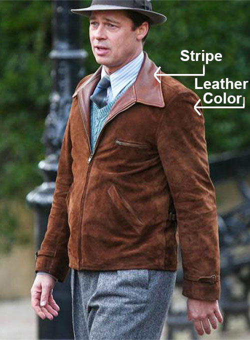 Brad Pitt Allied Black Leather Jacket – close-up and worn views