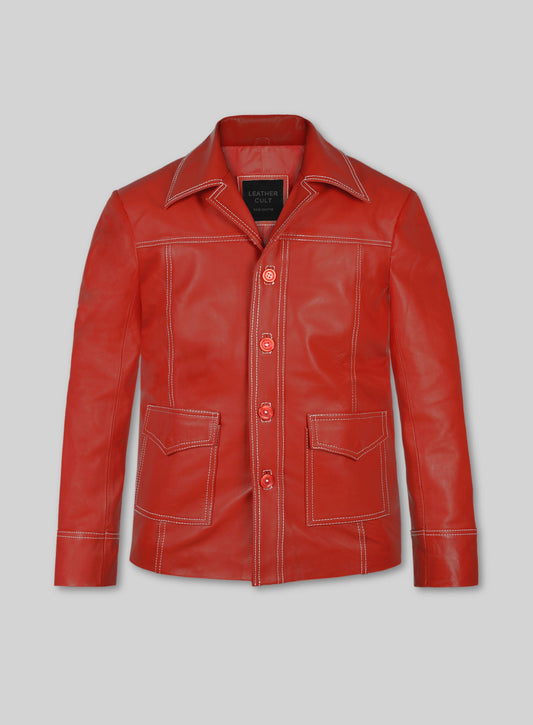 Brad Pitt Fight Club Red Leather Jacket – front view