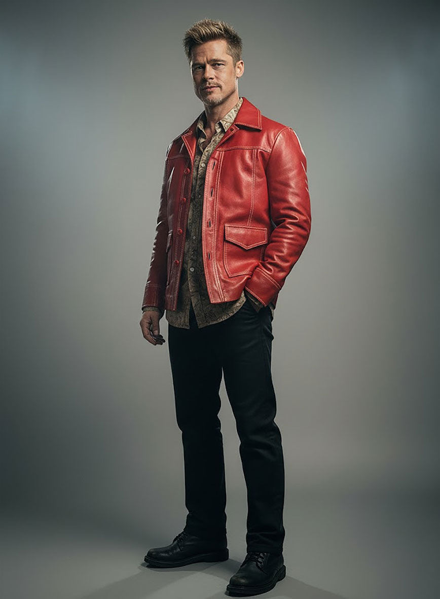 Brad Pitt Fight Club Red Leather Jacket – alternate view