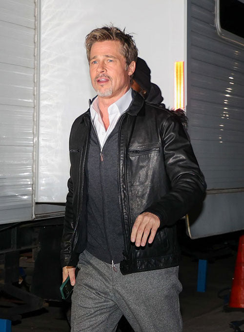 Brad Pitt Black Leather Jacket – Brad Pitt celebrity photo