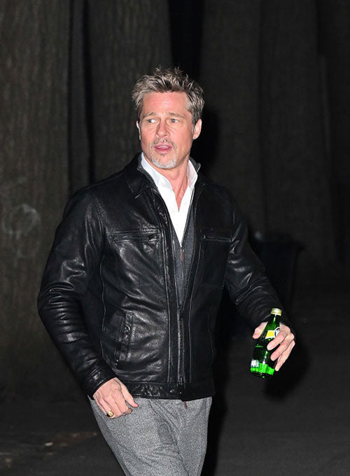 Brad Pitt Black Leather Jacket – Brad Pitt wearing the look, photo 2
