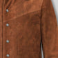 Brad Pitt The Adventures of Cliff Booth Brown Leather Jacket – close-up detail of front closure, pocket and leather stitching