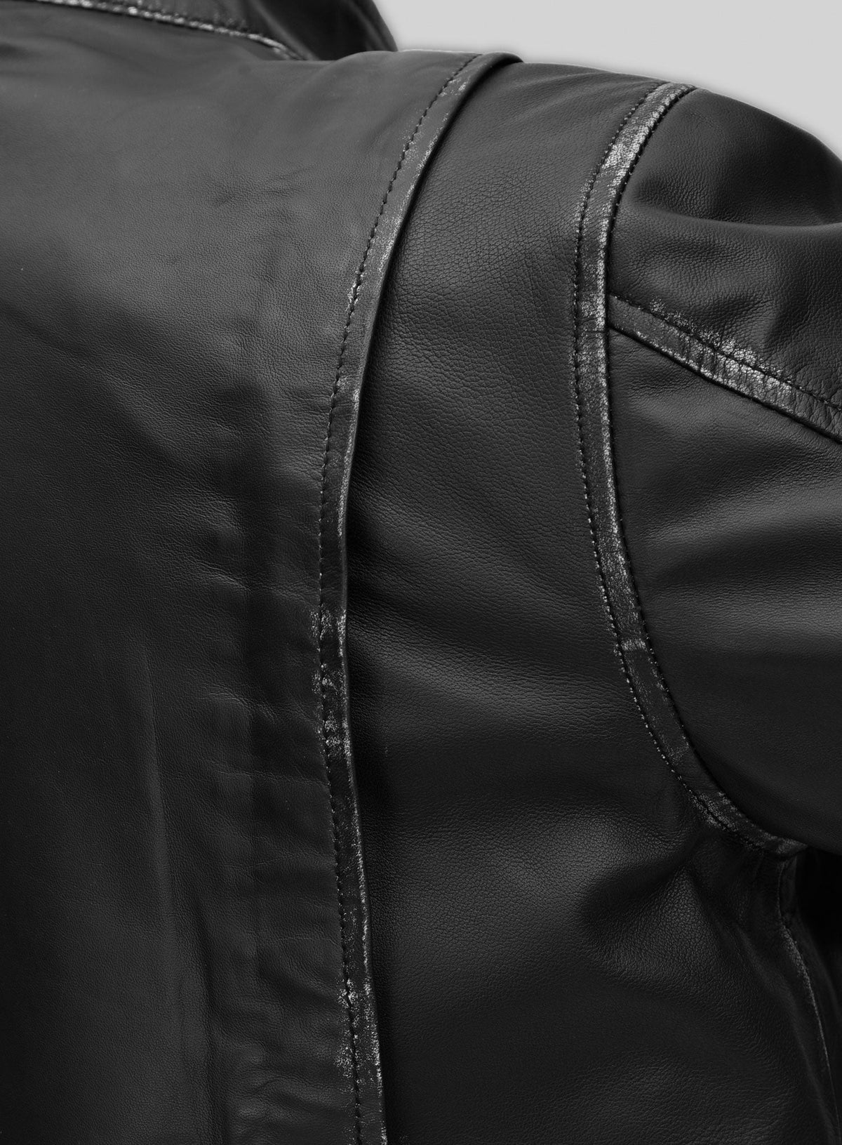 Bradley Cooper Burnt Black Leather Jacket – close-up and worn views