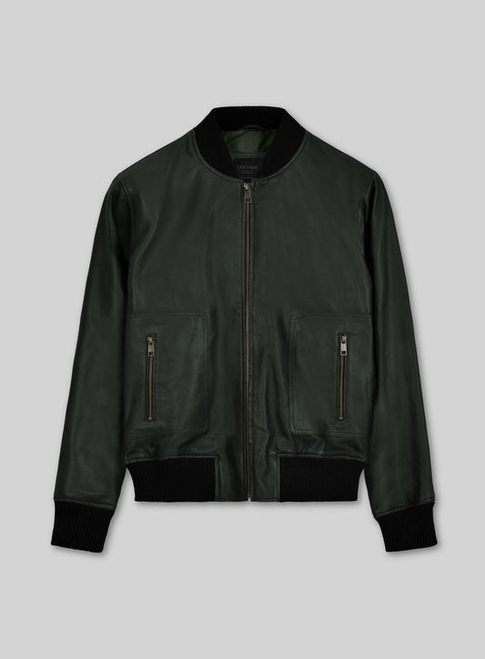Bradley Cooper Green Bomber Leather Jacket – front view